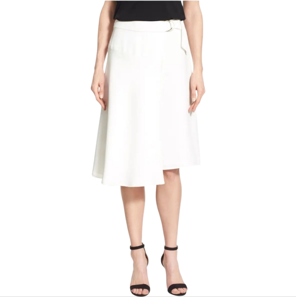 Vince Camuto, Assymetrical, Wrap Midi White Skirt, Nwot Size 14